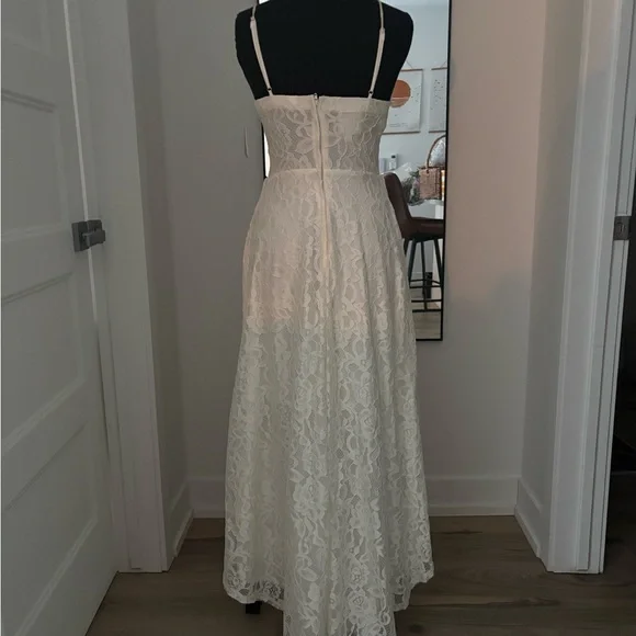 David's Bridal Cream Lace High Low Dress - Picture 2 of 3